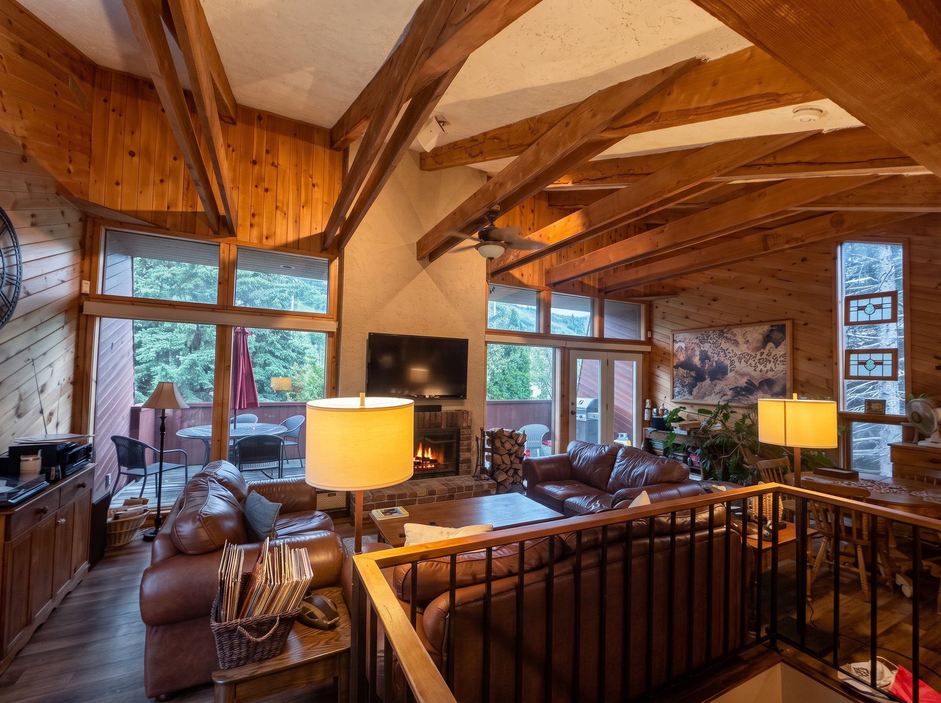 Great room with vaulted beamed ceilings